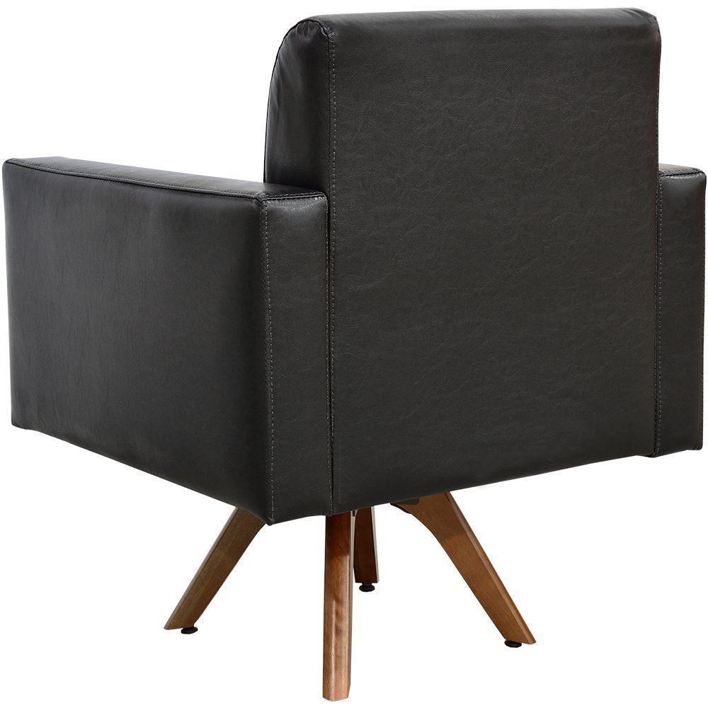 Kit 02 Poltronas Giratória Base De Madeira Couríssimo Preto - 2