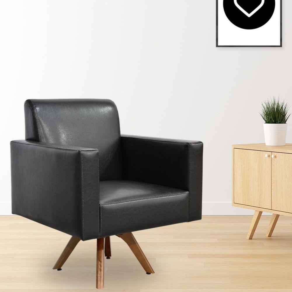 Kit 02 Poltronas Giratória Base De Madeira Couríssimo Preto - 8