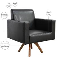 Kit 02 Poltronas Giratória Base De Madeira Couríssimo Preto - 7