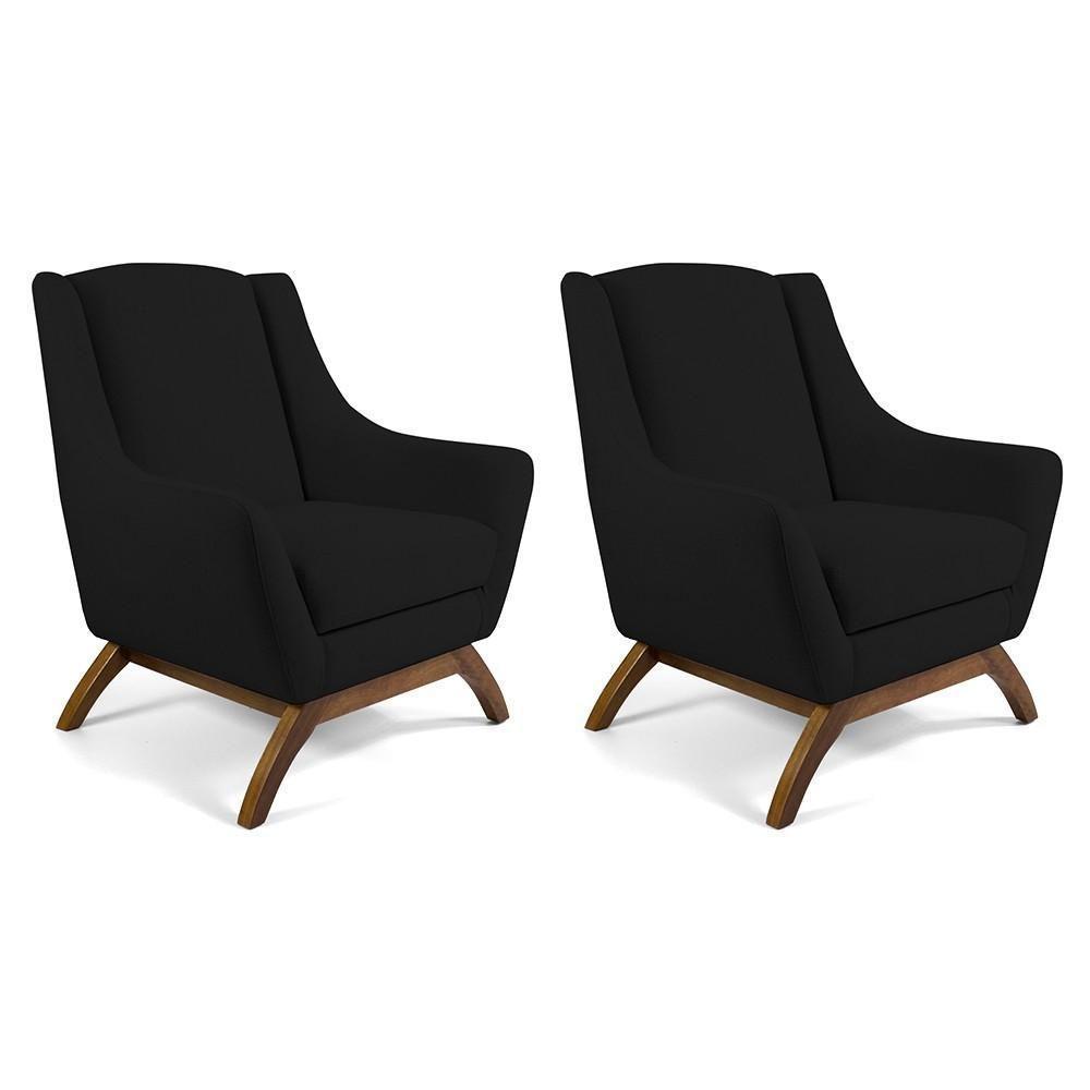 Kit 02 Poltronas Fixa Base De Madeira Veludo Preto C-300 - 1