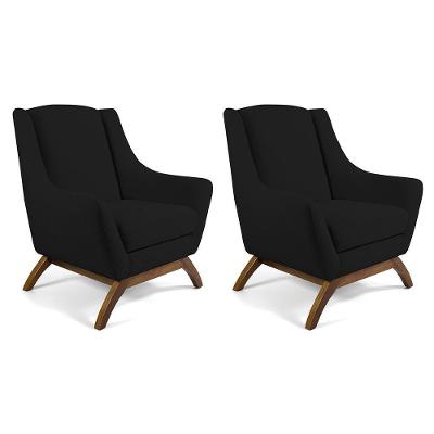 Kit 2 Poltronas Decorativas Juliet D02 Fixa Veludo Preto Lyam Decor