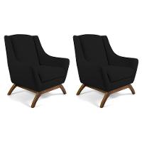 Kit 02 Poltronas Fixa Base De Madeira Veludo Preto C-300 - 1