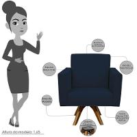 Kit 02 Poltronas Giratória Base Madeira Suede Azul Marinho - 12