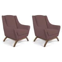 Kit 02 Poltronas Fixa Base De Madeira Veludo Rosê - 1