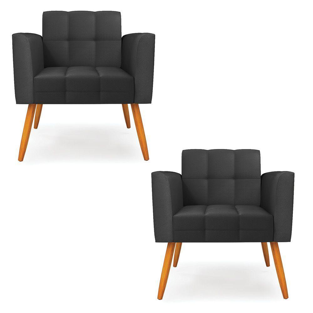 Kit 2 Poltronas Elisa Corino Preto Pés Palito Castanho - D'rossi - 1