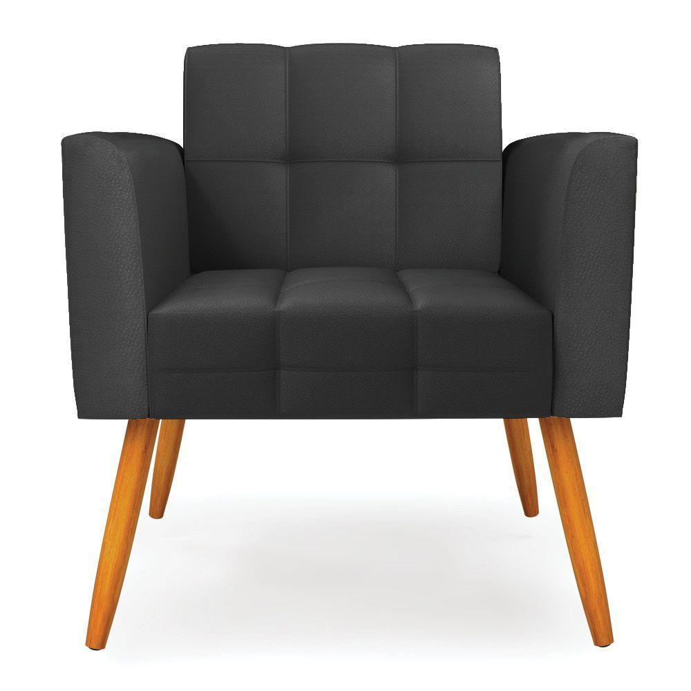 Kit 2 Poltronas Elisa Corino Preto Pés Palito Castanho - D'rossi - 7