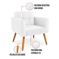 Kit 2 Poltronas Elisa Corino Branco Pés Palito Castanho - D'rossi - 2