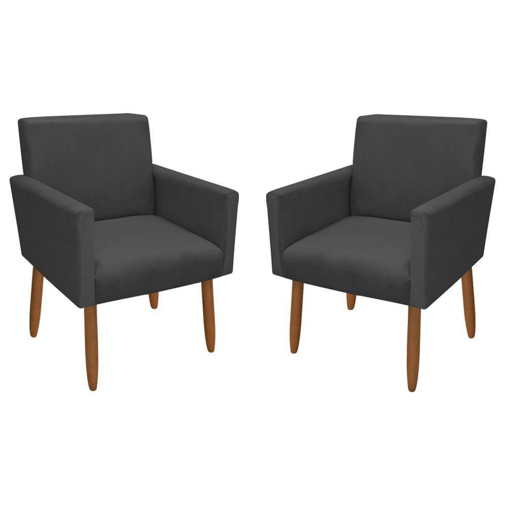 Kit 2 Poltronas Decorativa Nina Veludo Cinza Grafite - 1