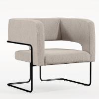 Poltrona Base De Aço Preto Linho Bege C-107 - 1