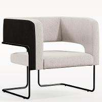 Poltrona Base Aço Preto Corano Preto C-05 Linho Cru - 1