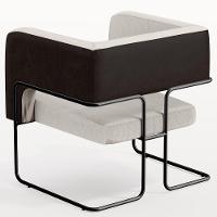 Poltrona Base Aço Preto Corano Preto C-05 Linho Cru