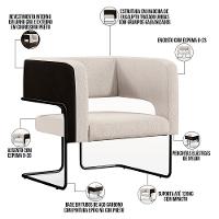 Poltrona Base Aço Preto Corano Preto C-05 Linho Cru - 9