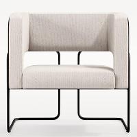 Poltrona Base Aço Preto Corano Preto C-05 Linho Cru - 11