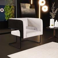 Poltrona Base Aço Preto Corano Preto C-05 Linho Cru - 13