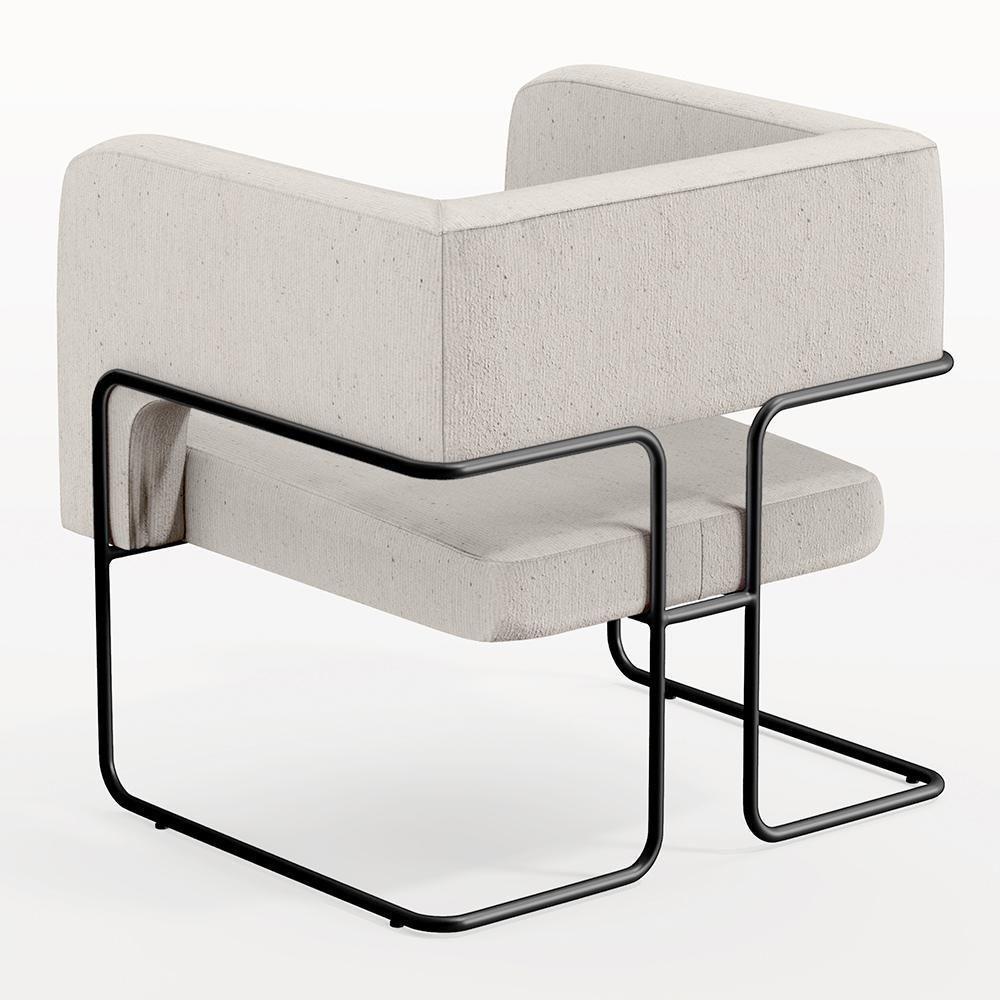 Poltrona Base De Aço Preto Linho Cru C-443 - 2