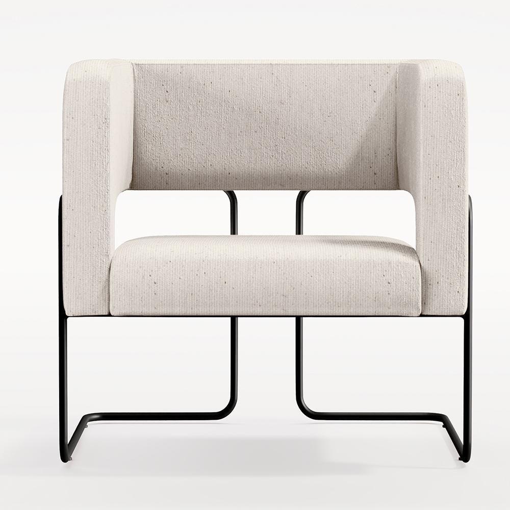 Poltrona Base De Aço Preto Linho Cru C-443 - 6