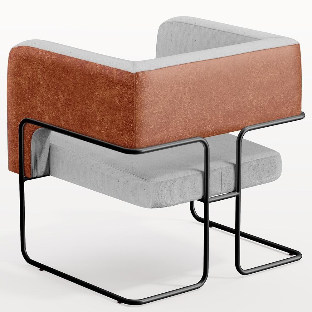 Poltrona Base Aço Preto Couríssimo Camel B-14 Linho Cinza - 2