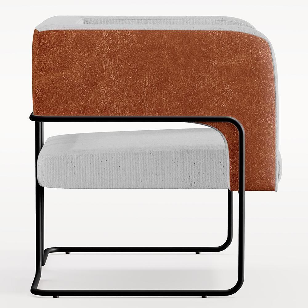 Poltrona Base Aço Preto Couríssimo Camel B-14 Linho Cinza - 3