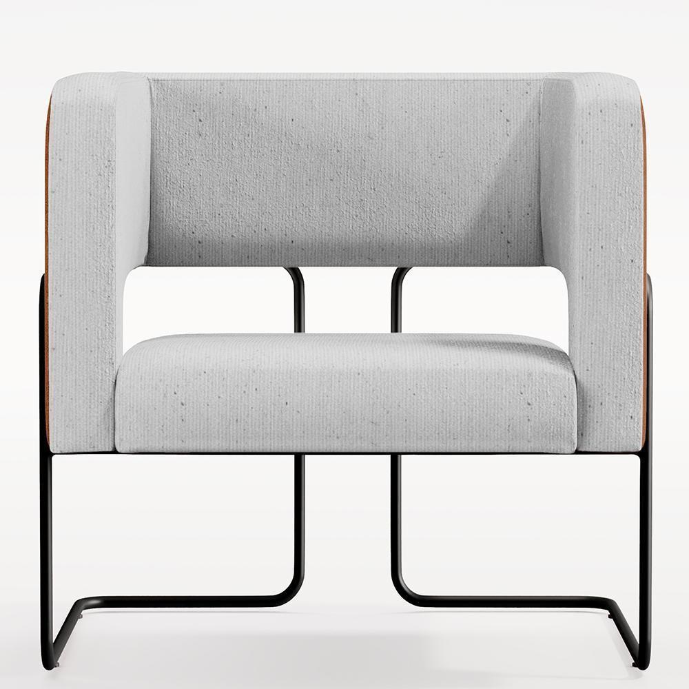 Poltrona Base Aço Preto Couríssimo Camel B-14 Linho Cinza - 6