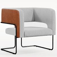 Poltrona Base Aço Preto Couríssimo Camel B-14 Linho Cinza - 1