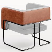 Poltrona Base Aço Preto Couríssimo Camel B-14 Linho Cinza