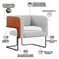 Poltrona Base Aço Preto Couríssimo Camel B-14 Linho Cinza - 9