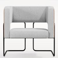 Poltrona Base Aço Preto Couríssimo Camel B-14 Linho Cinza - 11