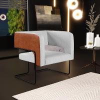 Poltrona Base Aço Preto Couríssimo Camel B-14 Linho Cinza - 13