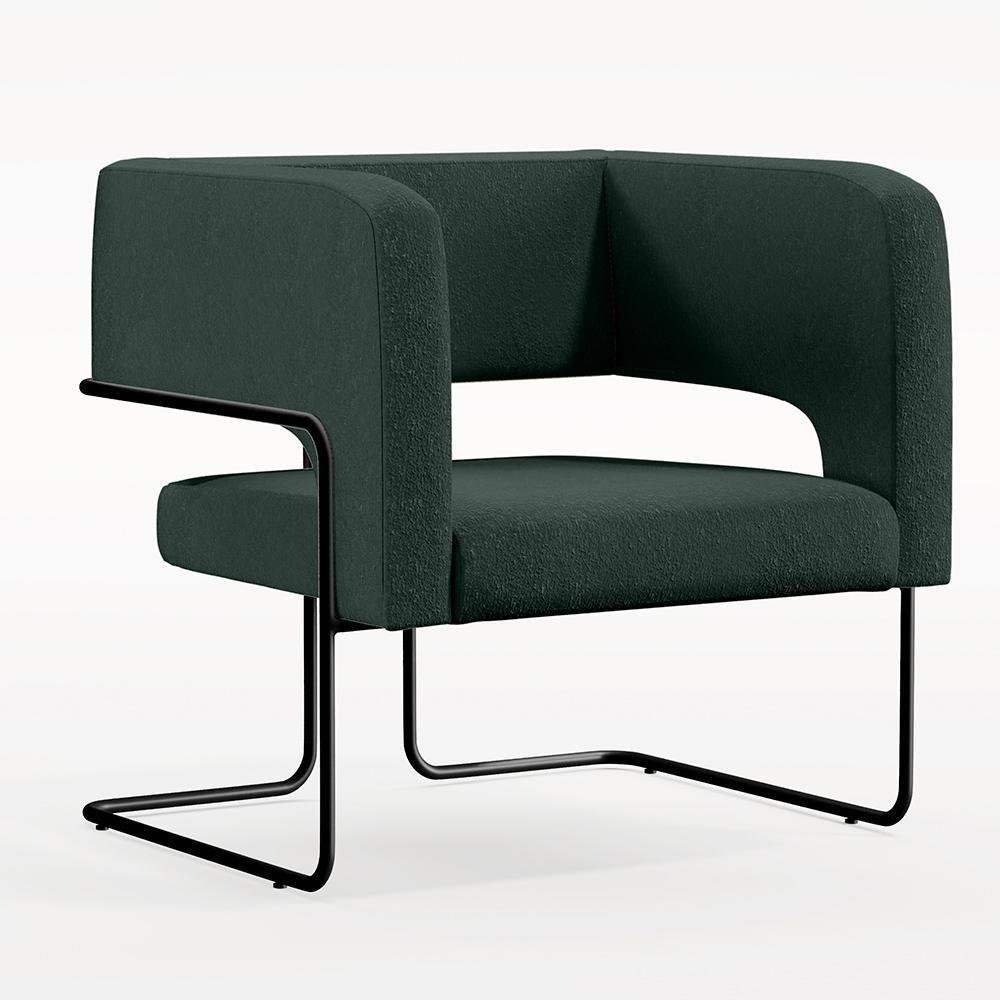 Poltrona Base De Aço Preto Linho Verde C-117 - 1