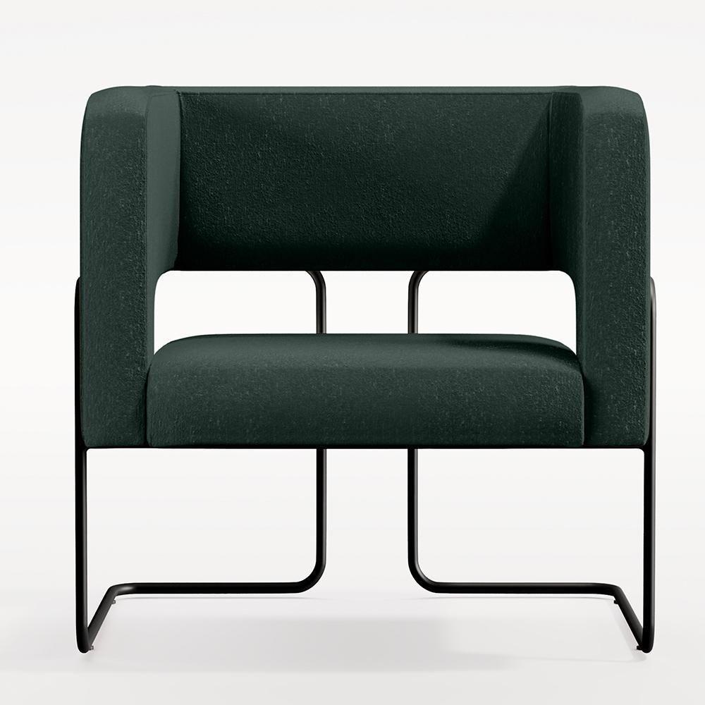 Poltrona Base De Aço Preto Linho Verde C-117 - 6