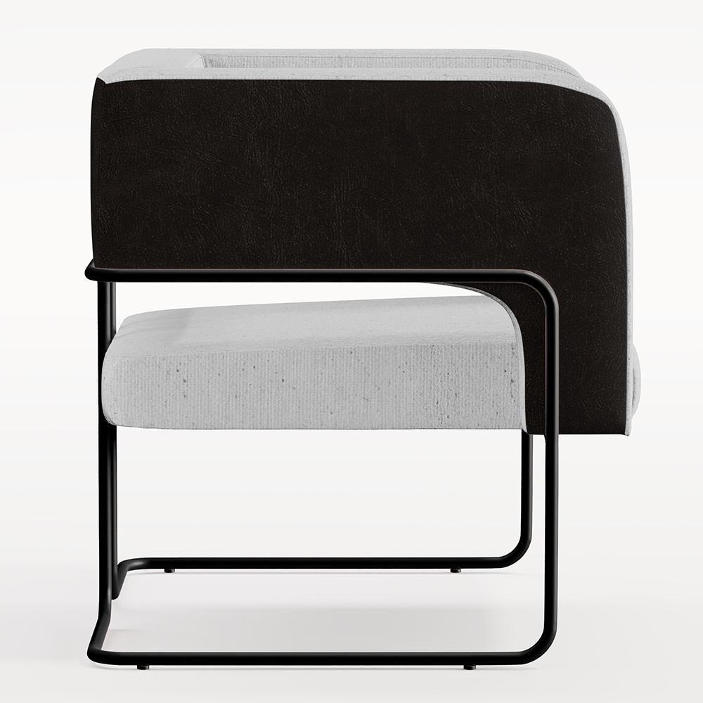 Poltrona Base Aço Preto Corano Preto C-05 Linho Cinza - 3