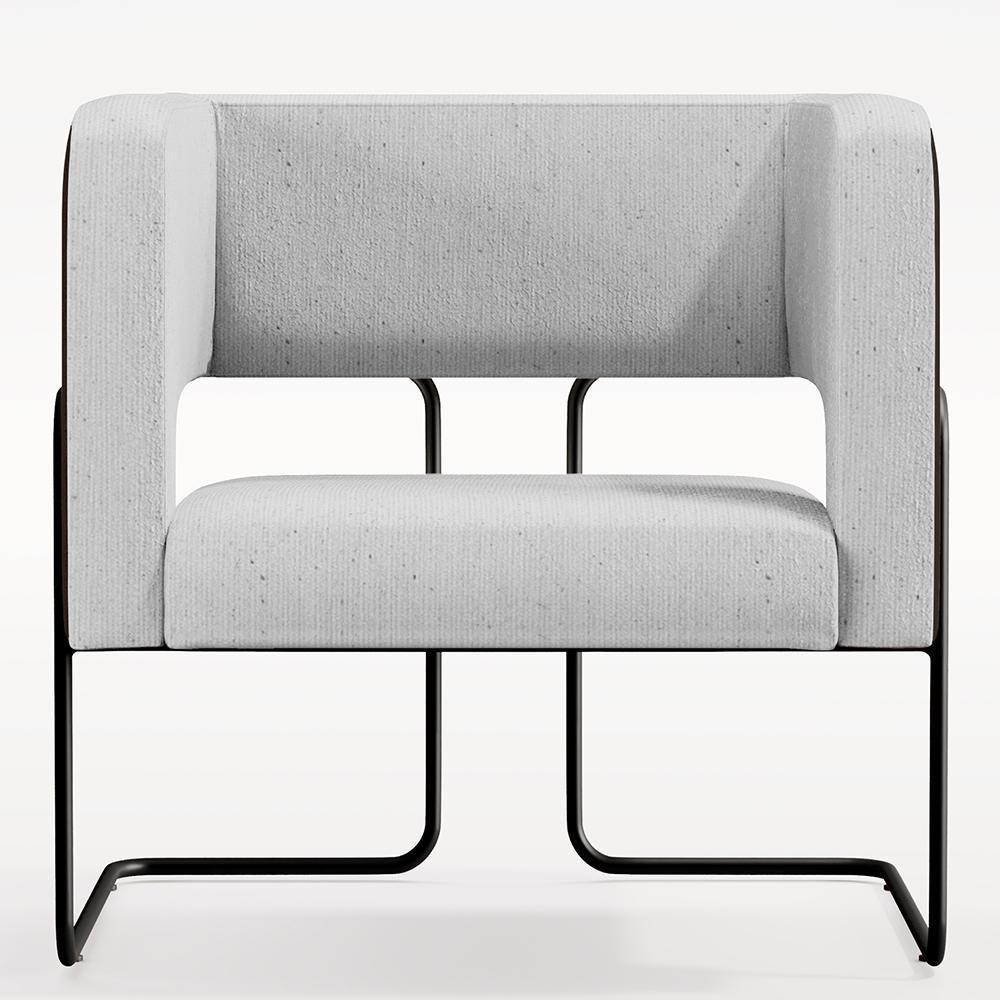 Poltrona Base Aço Preto Corano Preto C-05 Linho Cinza - 6