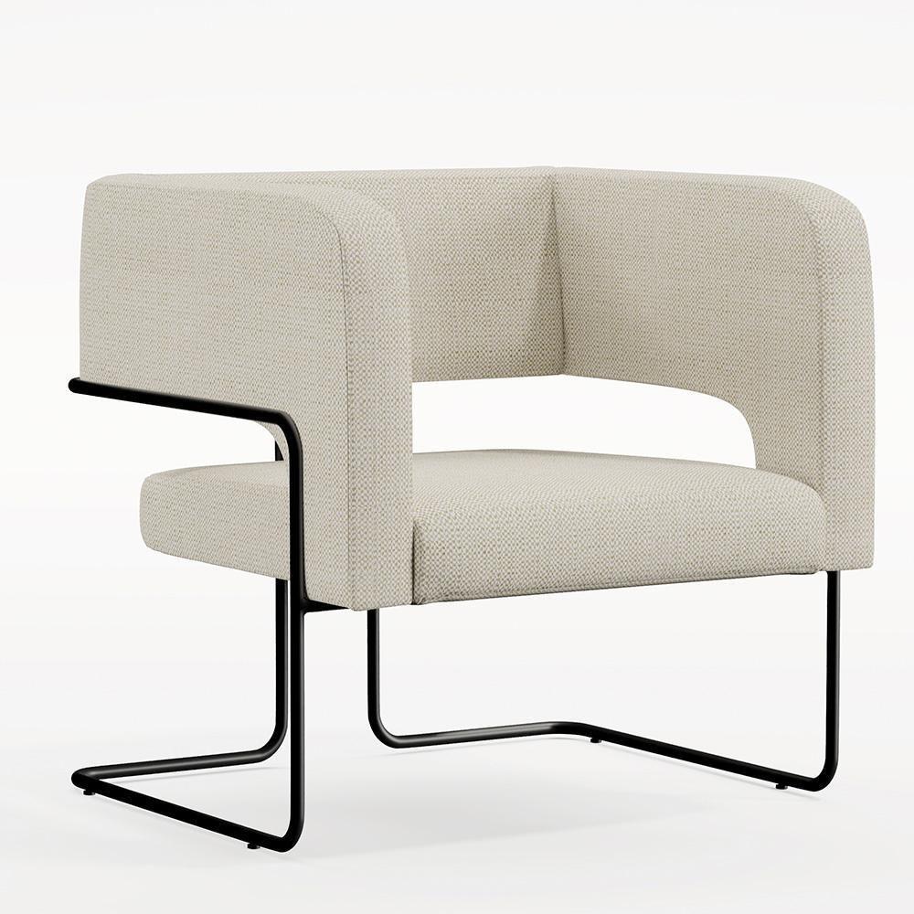 Poltrona Base De Aço Preto Linho Champagne A-49 - 2