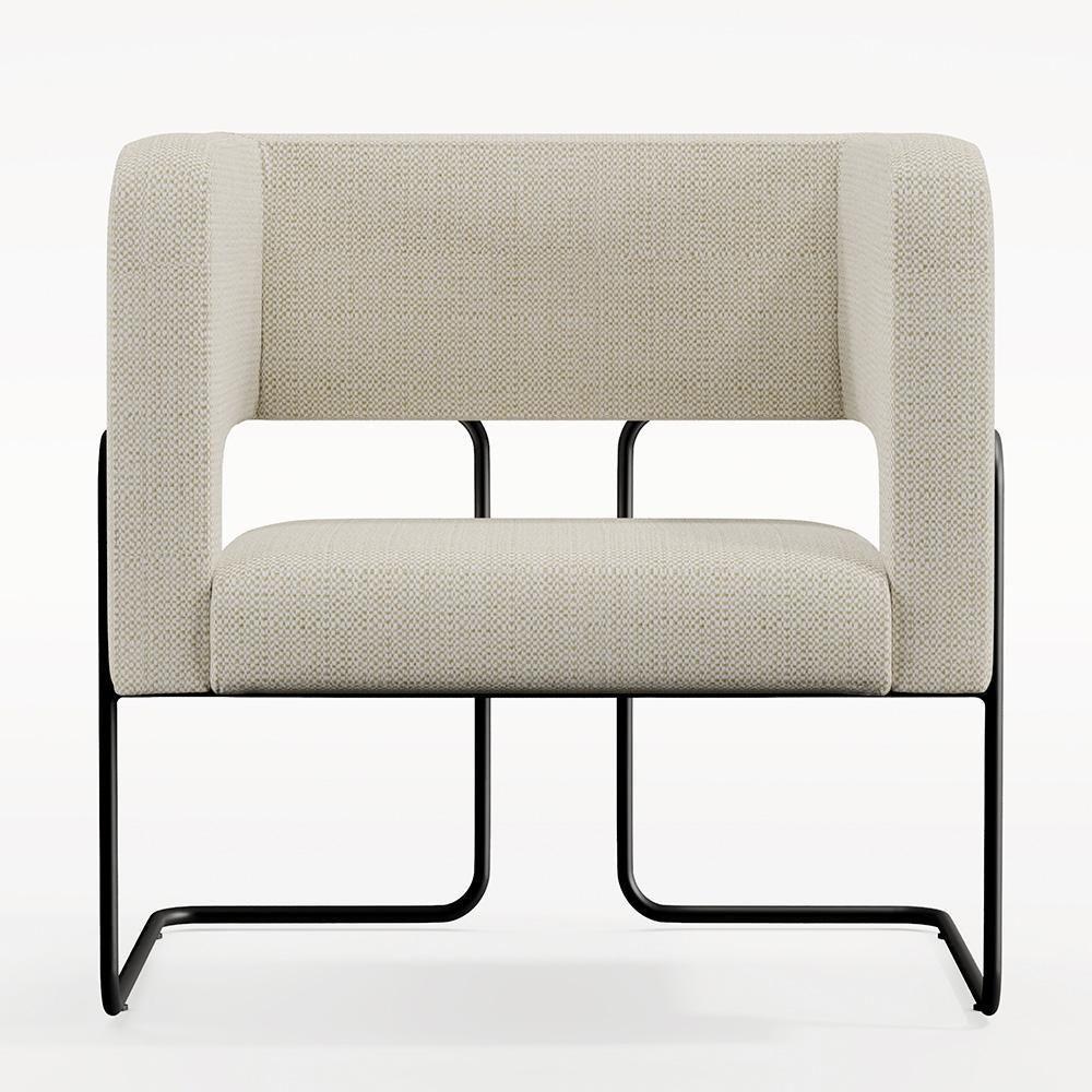 Poltrona Base De Aço Preto Linho Champagne A-49 - 6