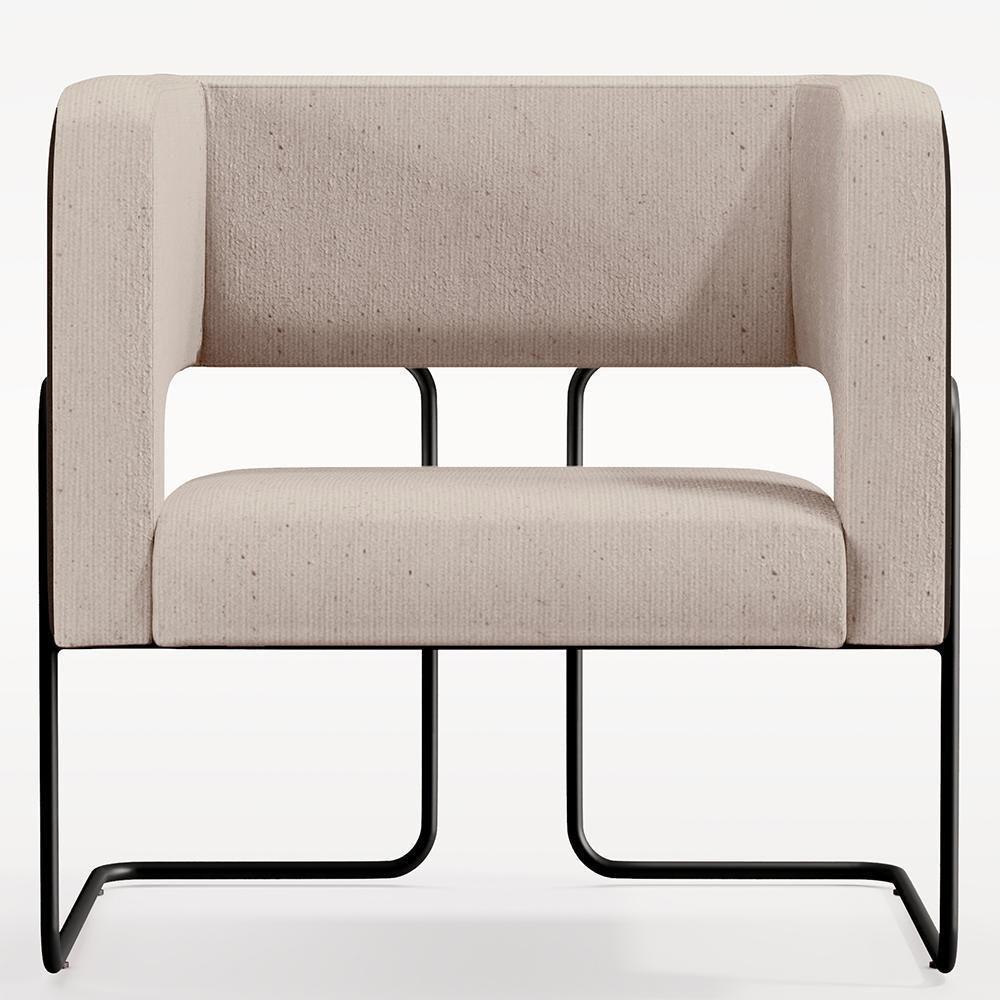 Poltrona Base Aço Preto Corano Preto C-05 Linho Bege - 6