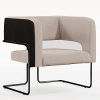 Poltrona Base Aço Preto Corano Preto C-05 Linho Bege - 1