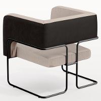 Poltrona Base Aço Preto Corano Preto C-05 Linho Bege - 2