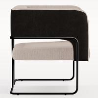 Poltrona Base Aço Preto Corano Preto C-05 Linho Bege - 3