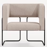 Poltrona Base Aço Preto Corano Preto C-05 Linho Bege - 6