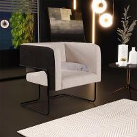 Poltrona Base Aço Preto Corano Preto C-05 Linho Bege - 7