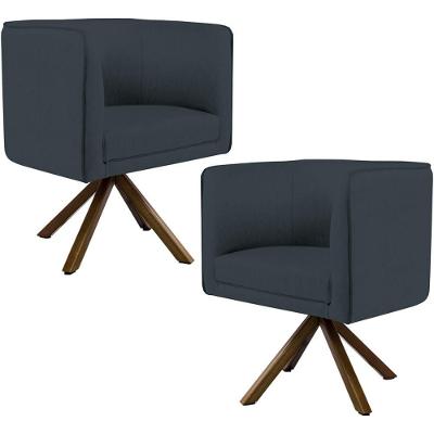 Kit 2 Poltronas Giratórias Betina D02 Linho Cinza Lyam Decor