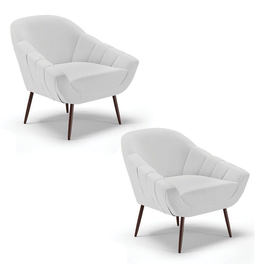 Kit 02 Poltronas Linho Cinza A05 Pés Palito Ferro - 1