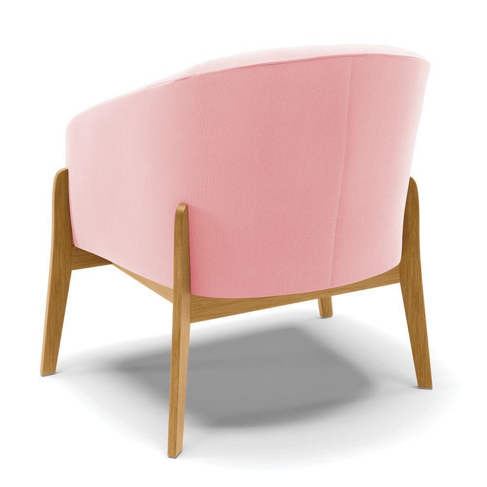 Kit 02 Poltronas Stella Suede Base Madeira Castanho - D'rossi Cor Rosa Bebê - 5