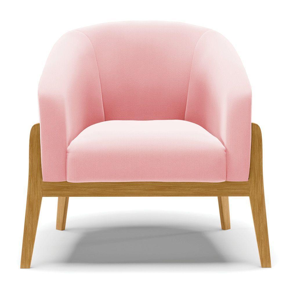 Kit 02 Poltronas Stella Suede Base Madeira Castanho - D'rossi Cor Rosa Bebê - 7