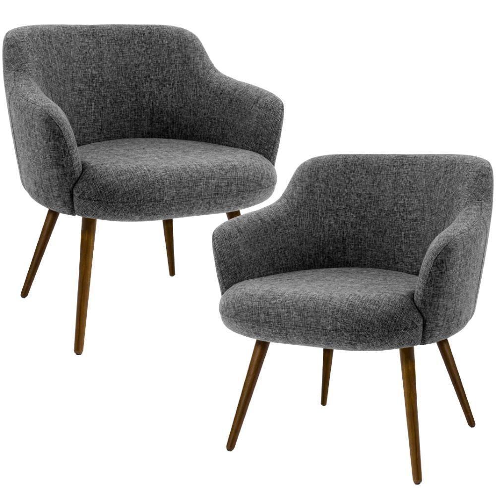 Kit 02 Poltronas Pés Palito Jade D02 Linho Chumbo D-469 - 1