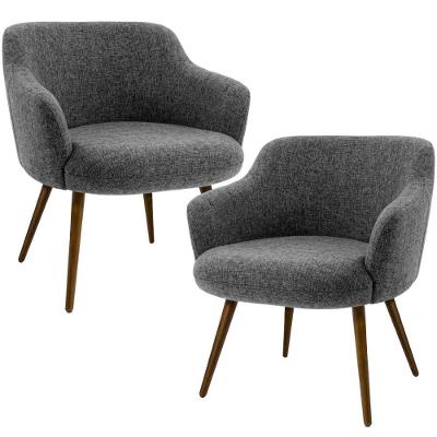 Kit 02 Poltronas Pés Palito Jade D02 Linho Chumbo D-469