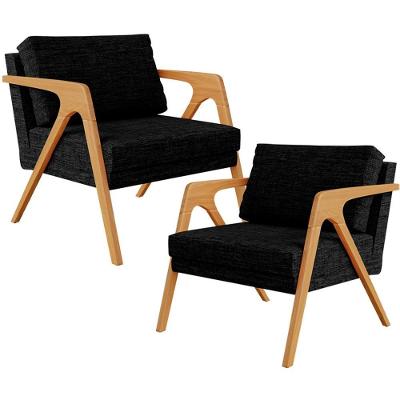 Kit 02 Poltronas Estrutura De Madeira Linho Chumbo