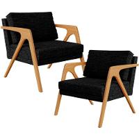 Kit 02 Poltronas Estrutura De Madeira Linho Chumbo - 1