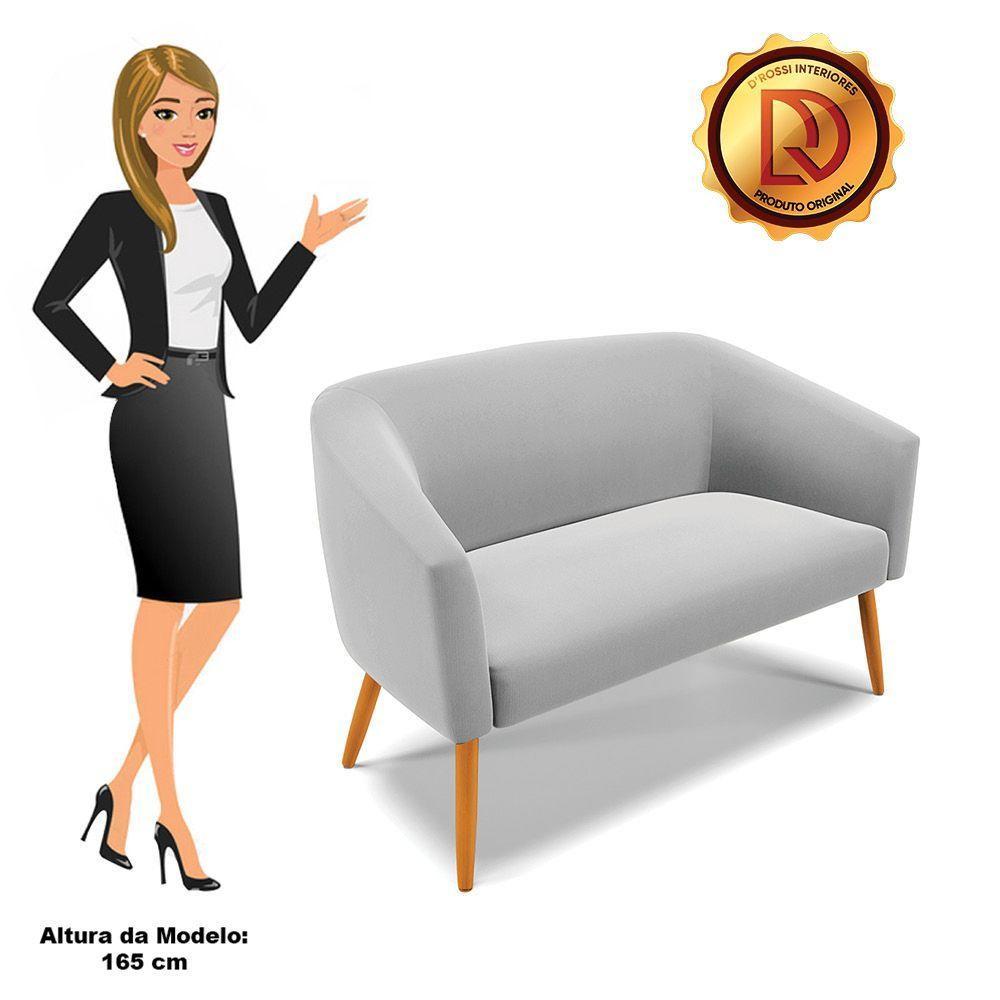 Namoradeira 02 Lugares Stella Suede Pés Palito Castanho - D'rossi Cor Cinza - 4