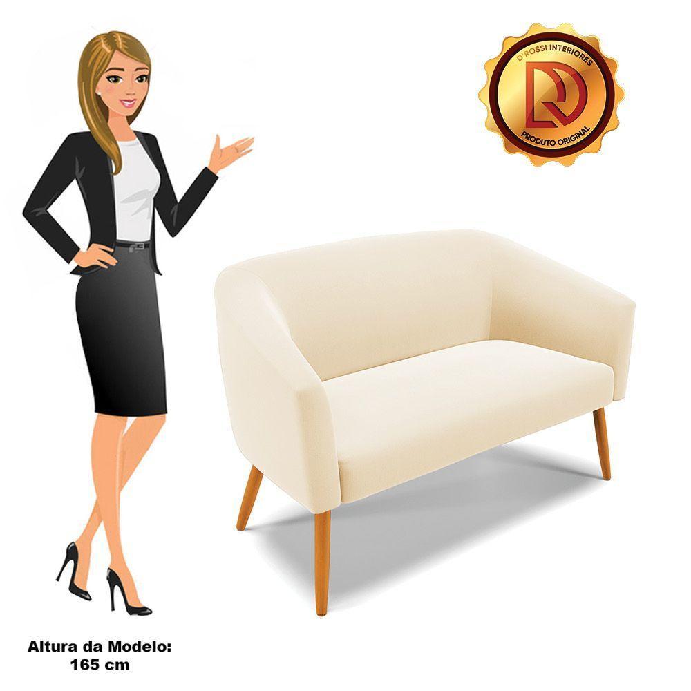 Namoradeira 02 Lugares Stella Suede Pés Palito Castanho - D'rossi Cor Cinza - 6